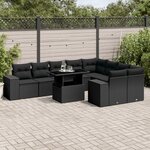 vidaXL Salon de jardin 10 Pièces avec coussins noir résine tressée