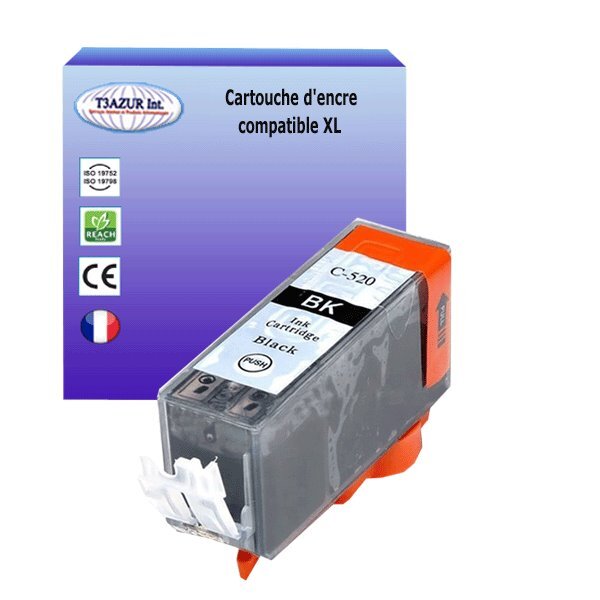 Cartouche compatible avec Canon Pixma MP630, MP640, MP980, MP990, MX860, MX870 remplace Canon PGI-520 XL  Noire - T3AZUR