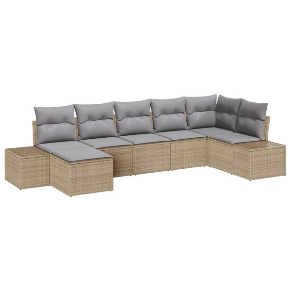 vidaXL Ensemble de canapé de jardin 7 pièces avec coussins Beige Rattan Poly