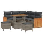 Ensemble de canapé de jardin 8 pièces avec coussins gris en poly rotin et acacia
