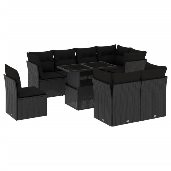 vidaXL Salon de jardin 9 Pièces avec coussins noir résine tressée