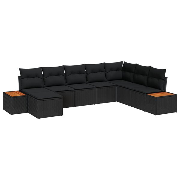 vidaXL Set de canapé de jardin 8 pièces avec coussins noir poly rotin acacia