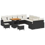 Ensemble de Canapés de Jardin vidaXL 13 Pièces avec Coussins Noir Poly Rattan Acacia
