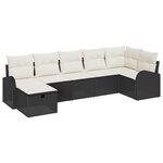 Ensemble Canapé de Jardin 7 Pièces avec Coussins Noir Rattan Polyéthylène