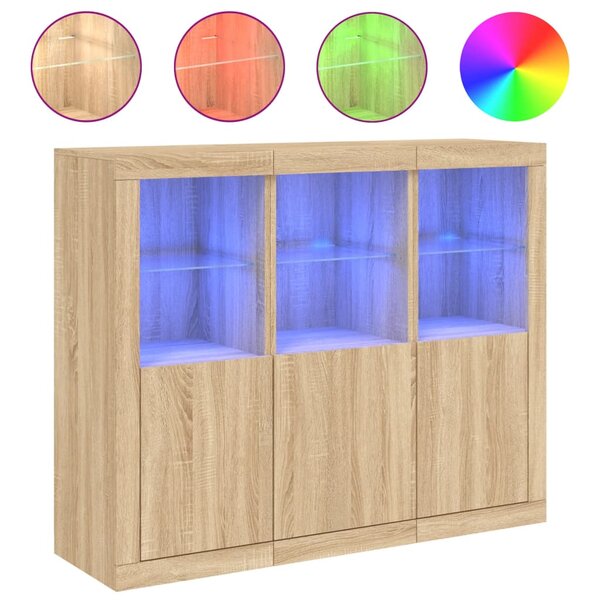 vidaXL Buffets avec lumières LED 3 Pièces chêne sonoma bois d'ingénierie