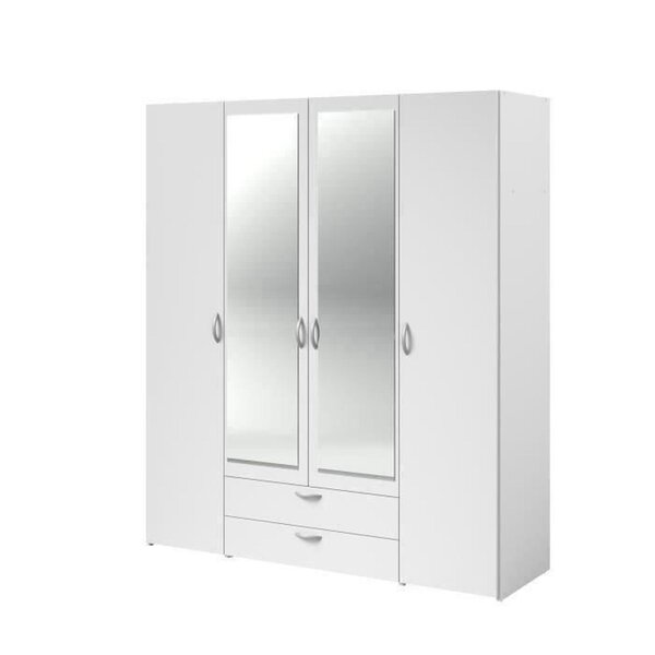 Armoire à décor blanc 4 portes battantes + 2 miroirs + 2 tiroirs 160 x 51 x Hauteur 185 cm