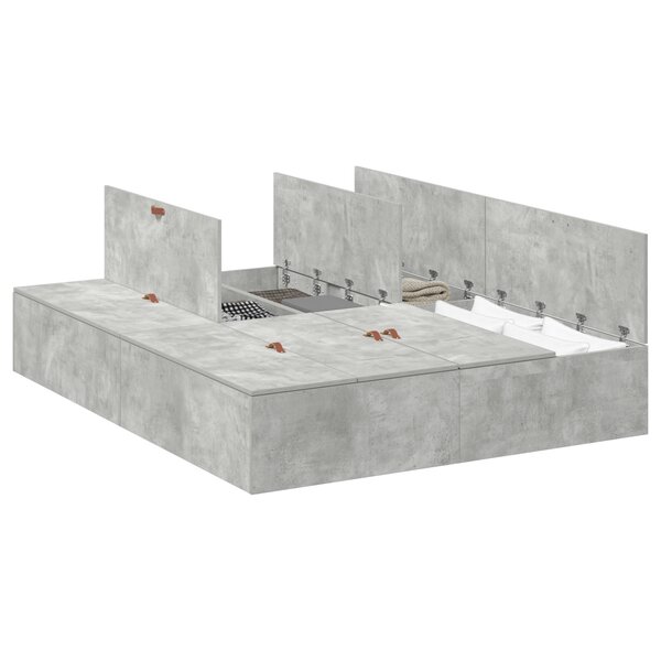Cadre de lit de rangement vidaXL Gris béton 135x190 cm