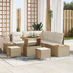 Set de Canapé de Jardin de 8 Pièces avec Coussins en Rattan Poly Beige Acacia