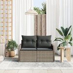 Canapé de jardin 2 places vidaXL avec rangement et coussins en poly rotin gris