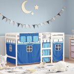 vidaXL Lit mezzanine enfants et rideaux bleu 90x190cm bois pin massif