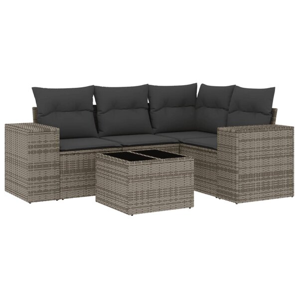 vidaXL Salon de jardin 5 Pièces avec coussins gris résine tressée