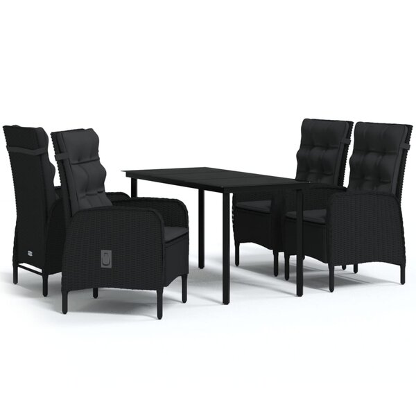 vidaXL Ensemble à manger de jardin avec coussins 5 Pièces Noir