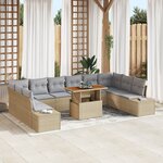 vidaXL Ensemble de salle à manger de jardin de 11 pièces avec coussins en rotin poly beige et acacia