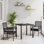 vidaXL Ensemble de salle à manger de jardin 3 pièces avec coussins noir en rotin synthétique