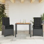 vidaXL Ensemble à manger de jardin avec coussins 3 Pièces Noir