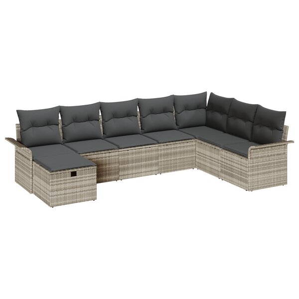 Ensemble de canapé de jardin vidaXL de 8 pièces avec coussins en rotin synthétique gris clair