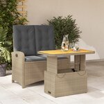 vidaXL Ensemble à manger de jardin et coussins 2 Pièces beige poly rotin