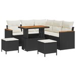 Ensemble de canapé de jardin 8 pièces avec coussins noir rotin PE acacia