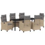 vidaXL Set de salle à manger de jardin 7 pièces avec coussins beige en rattan poly
