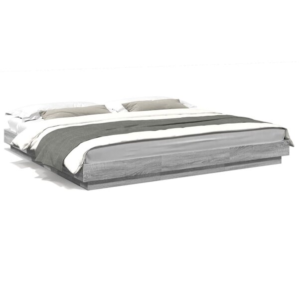 vidaXL Cadre de lit et lumières LED sans matelas sonoma gris 200x200cm