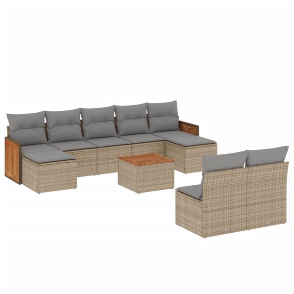 vidaXL Salon de jardin avec coussins 10 Pièces beige résine tressée