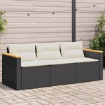 vidaXL Canapé de jardin avec coussins 3 places noir résine tressée