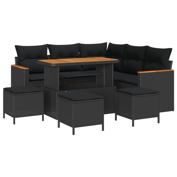 Ensemble de Canapé de Jardin 9 pièces avec Coussins Noir Rattan Synthétique Acacia
