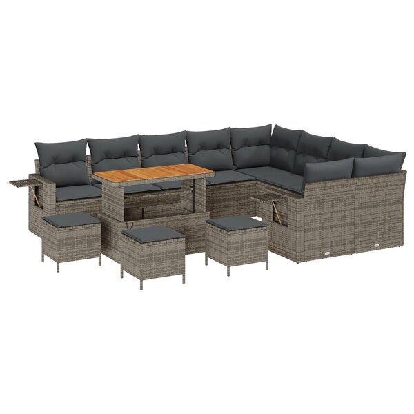 vidaXL Ensemble Canapé de Jardin Modulaire de 13 Pièces avec Coussins Gris Poly Rotin Acacia