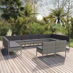 vidaXL Salon de jardin 12 Pièces avec coussins Résine tressée Gris