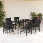 vidaXL Ensemble à manger de jardin coussins 7Pièces Noir Résine tressée