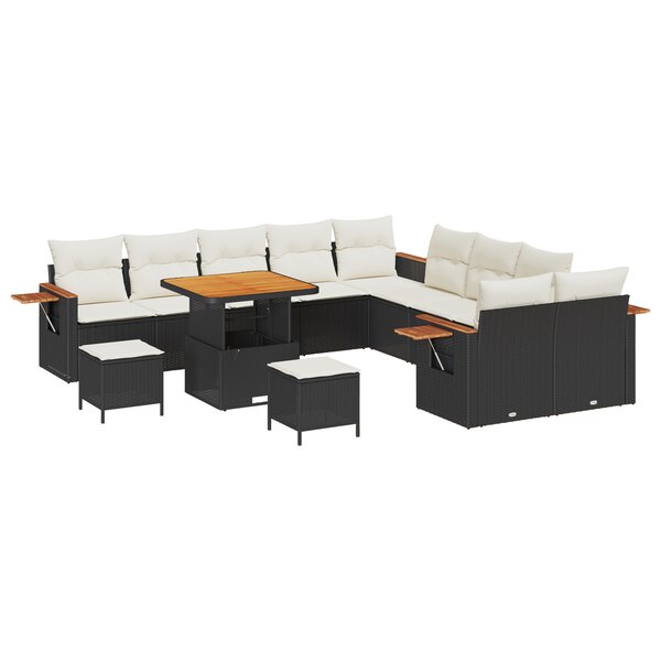 vidaXL Ensemble de canapé de jardin 13 pièces avec coussins noirs en poly rattan