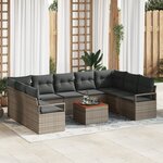 Ensemble de Canapé de Jardin de 10 pièces avec Coussins en Rattan Poly Acacia Gris