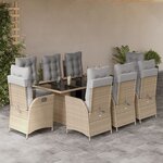 vidaXL Ensemble à manger de jardin et coussins 9 Pièces mélange beige