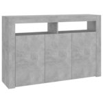 vidaXL Buffet avec lumières LED gris béton 115 5x30x75 cm