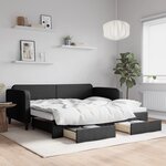 vidaXL Lit de jour avec gigogne et tiroirs sans matelas noir 90x200 cm