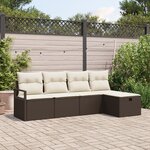 vidaXL Ensemble de Canapé de Jardin 5 Pièces avec Coussins Marron Rattan Poly