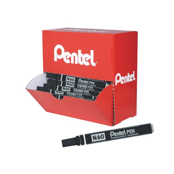 Marqueur permanent pointe ogive (N50) et biseautée (N60) corps métal encre indélébile Pentel
