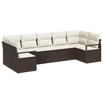 Ensemble De Canapé De Jardin 7 Pièces Avec Coussins Marron En Rattan Synthétique