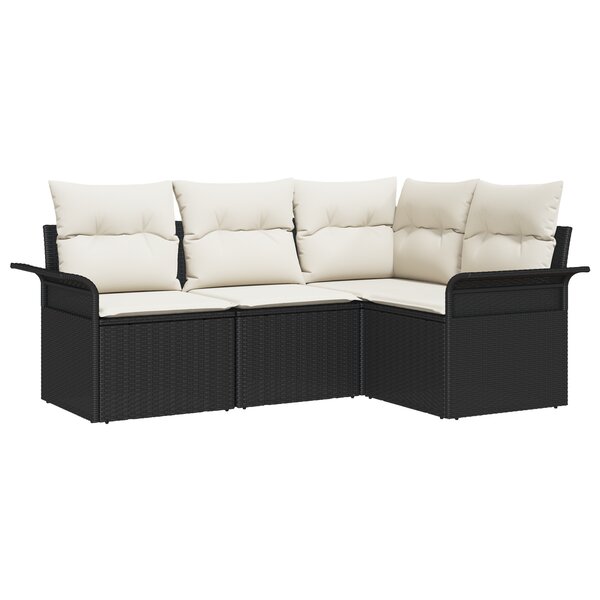 vidaXL Ensemble de canapés de jardin 4 pièces avec coussins Noir Poly Rattan