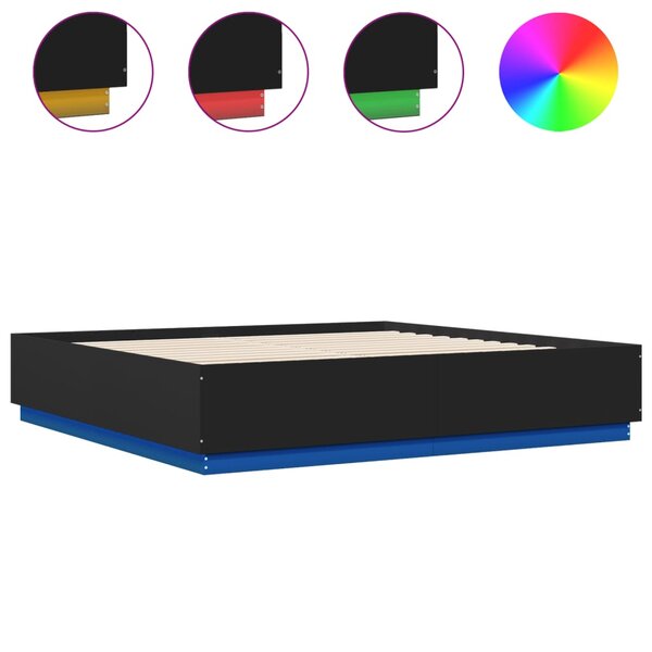 vidaXL Cadre de lit avec lumières LED noir 180x200 cm bois ingénierie