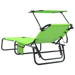vidaXL Chaise Longue Pliante avec Auvent en Tissu Oxford Vert 600D