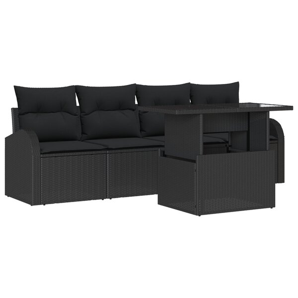 Ensemble de Canapés de Jardin 5 Pièces avec Coussins Noir Poly Rattan