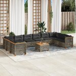 vidaXL Salon de jardin 11 Pièces avec coussins gris résine tressée