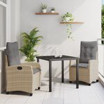 vidaXL Ensemble de Salle à Manger de Jardin de 3 Pièces avec Coussins Beige Poly Rattan