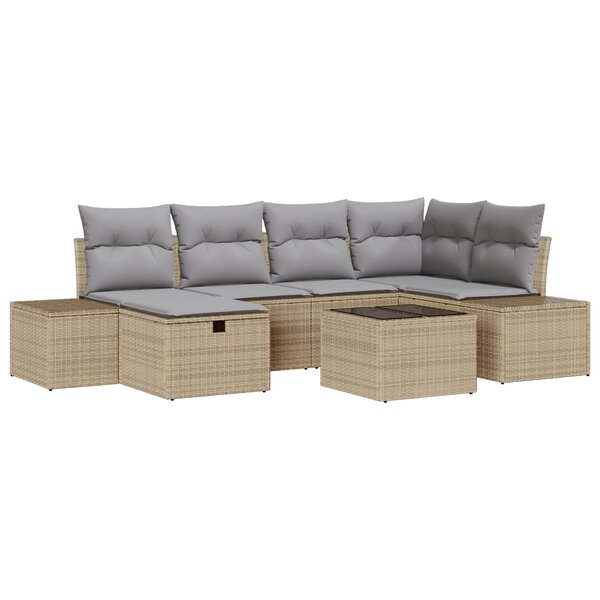 vidaXL Ensemble de canapé jardin 7 pièces coussins Beige Rotin Poly