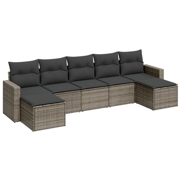 vidaXL Salon de jardin avec coussins 7 Pièces gris résine tressée