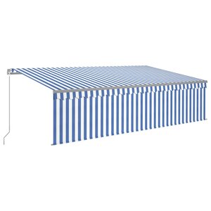 vidaXL Auvent rétractable manuel avec store 5x3 m Bleu et blanc