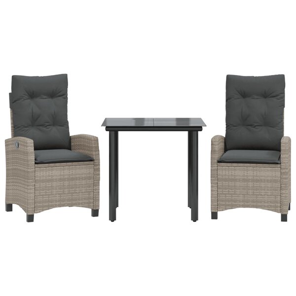 vidaXL Ensemble à manger de jardin 3Pièces coussins gris clair poly rotin