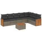 vidaXL Salon de jardin 8 Pièces avec coussins gris résine tressée