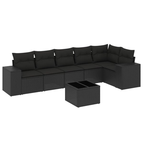 vidaXL Salon de jardin 7 Pièces avec coussins noir résine tressée